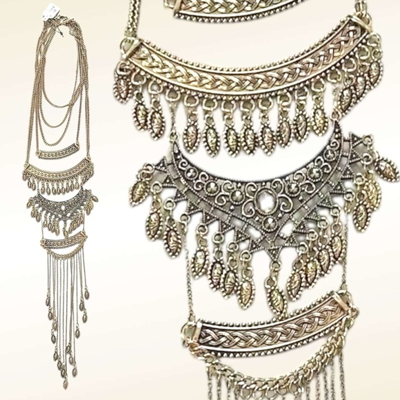 Free People Bohemian Layered Necklace Gold NWT Festival Western Witchy 70s - Picture 8 of 17